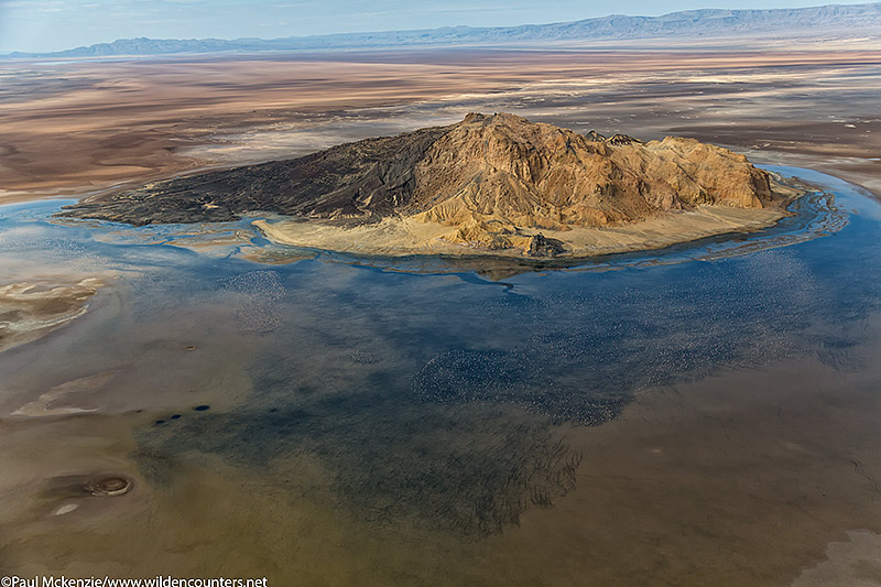 Aerial image of Cathedral Rock in Lake Logipi, Kenya_74A7686 {J}