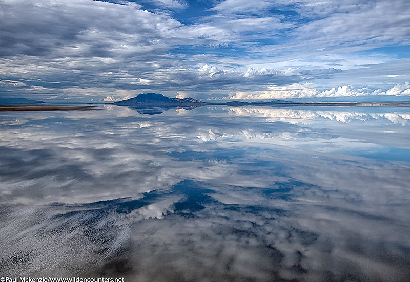 11. Mount Shompole and clouds with reflections on Lake Natron, Tanzania (aerial shot)