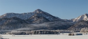 ﻿Winter landscape, Lake Kussharo area, five image, stitch panorama; Canon 1D MK4, Sigma 50-500mm lens @138mm, handheld, f11, 1,400th sec, ISO250